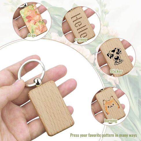10Pcs Blanks Rectangle Wooden Keychain 1.2 inch Wood Engraving Unfinished Keychain with 10 pcs Key Rings for DIY Crafts Gift Accessories in Saudi Arabia