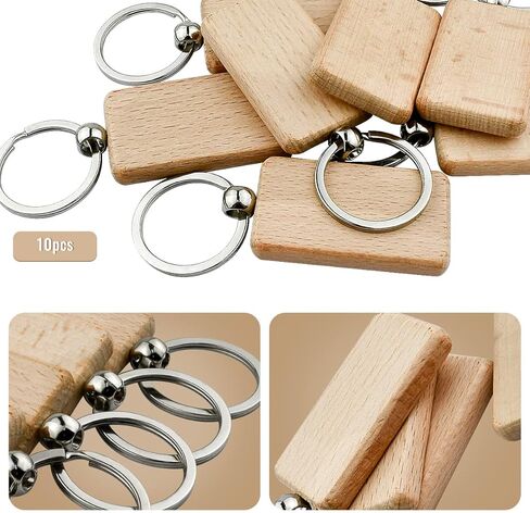 10Pcs Blanks Rectangle Wooden Keychain 1.2 inch Wood Engraving Unfinished Keychain with 10 pcs Key Rings for DIY Crafts Gift Accessories in Saudi Arabia