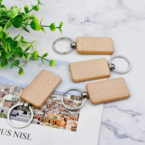 10Pcs Blanks Rectangle Wooden Keychain 1.2 inch Wood Engraving Unfinished Keychain with 10 pcs Key Rings for DIY Crafts Gift Accessories in Saudi Arabia
