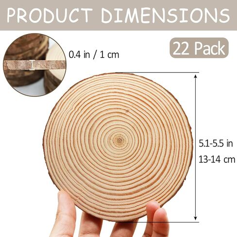 DSYIL 22 Pack Wood Slices Bulk, 5.1-5.5 Inches Wood Rounds, Unfinished Wood Circle Craft Kit, Wood Slabs for Weddings Table Centerpieces Decor and Christmas Ornaments in Kuwait