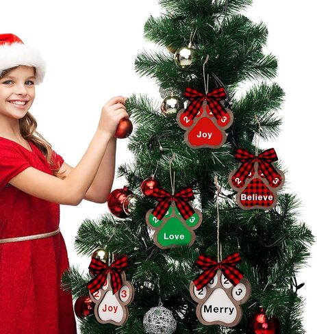 10 قطع من زينة عيد الميلاد لمخلب الكلب، قطع خشبية لمخالب الكلب، قطع غير مكتملة لتزيين زينة عيد الميلاد، مقاس 10.16 × 10.16 سم (أحمر وأسود) in Kuwait