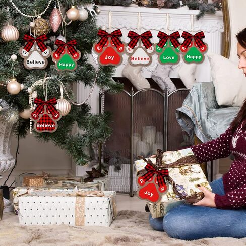 10 قطع من زينة عيد الميلاد لمخلب الكلب، قطع خشبية لمخالب الكلب، قطع غير مكتملة لتزيين زينة عيد الميلاد، مقاس 10.16 × 10.16 سم (أحمر وأسود) in Kuwait
