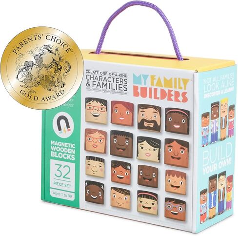 48-Piece Multiracial Family Play Set – Magnetic Wooden Diversity Building Blocks for Kids – SEL Toy Promoting Cultural Inclusion, Self-Esteem, and Eco-Friendly Play in Kuwait