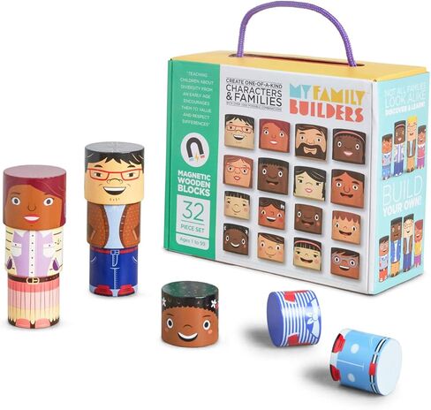 48-Piece Multiracial Family Play Set – Magnetic Wooden Diversity Building Blocks for Kids – SEL Toy Promoting Cultural Inclusion, Self-Esteem, and Eco-Friendly Play in Kuwait
