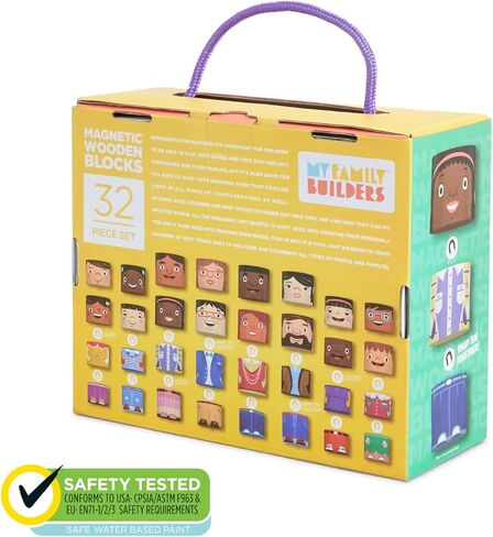 48-Piece Multiracial Family Play Set – Magnetic Wooden Diversity Building Blocks for Kids – SEL Toy Promoting Cultural Inclusion, Self-Esteem, and Eco-Friendly Play in Kuwait