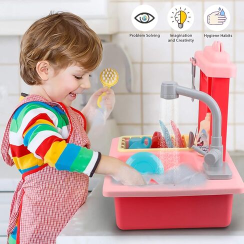STEAM Life Blue Kids Kitchen Sink Toy, Color Changing Kids Play Sink with Running Water, Toddler Kitchen Playset, Toddler Pretend Play, Toddler Sink Toy Kitchen Accessories, Kids Dishwasher in Kuwait