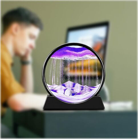 Szoranct Moving Sand Art Round Glass Flowing Sand Frame, 3D Deep Sea Moving Sandscapes and Art Liquid Motion, As Calm Down Corner Supplies for Desk Toys and Accessories for Men (7", Purple) in Kuwait