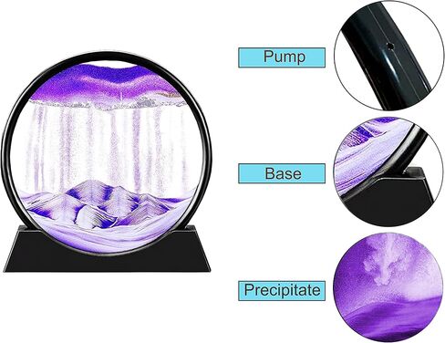 Szoranct Moving Sand Art Round Glass Flowing Sand Frame, 3D Deep Sea Moving Sandscapes and Art Liquid Motion, As Calm Down Corner Supplies for Desk Toys and Accessories for Men (7", Purple) in Kuwait