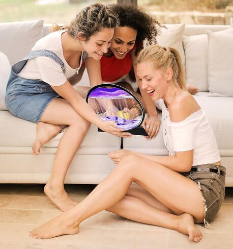 Szoranct Moving Sand Art Round Glass Flowing Sand Frame, 3D Deep Sea Moving Sandscapes and Art Liquid Motion, As Calm Down Corner Supplies for Desk Toys and Accessories for Men (7", Purple) in Kuwait