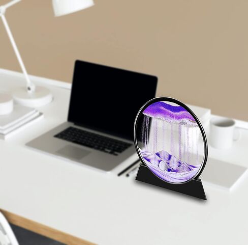 Szoranct Moving Sand Art Round Glass Flowing Sand Frame, 3D Deep Sea Moving Sandscapes and Art Liquid Motion, As Calm Down Corner Supplies for Desk Toys and Accessories for Men (7", Purple) in Kuwait