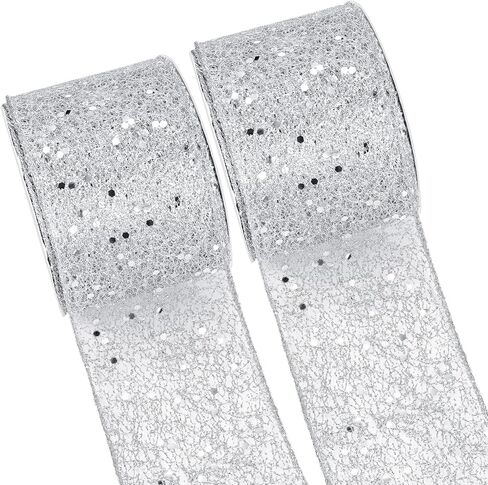 2 Rolls 20 Yards Christmas Ribbon Wired Metallic Ribbons Champagne Glitter Lace Ribbon for Xmas Crafts Valentine Floral Bow Making DIY Gift Wrapping Wedding Party Decor (Champagne,1.5 Inch) in Kuwait