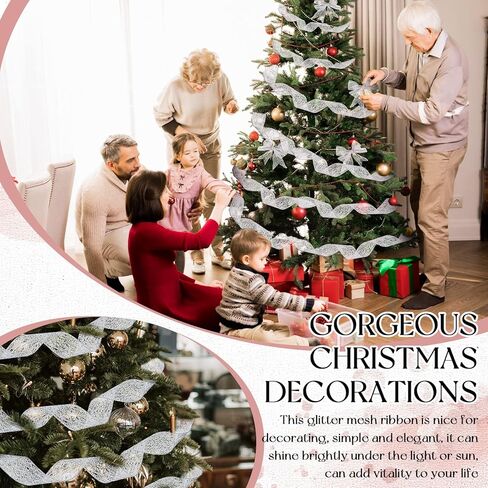 2 Rolls 20 Yards Christmas Ribbon Wired Metallic Ribbons Champagne Glitter Lace Ribbon for Xmas Crafts Valentine Floral Bow Making DIY Gift Wrapping Wedding Party Decor (Champagne,1.5 Inch) in Kuwait