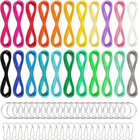 Cinvo 22 Colors Glitter Lanyard String Gimp Plastic Lacing Cord Strings with Snap Clip Hooks and Keyrings for Bracelets Scoubidou DIY Craft Jewelry Making in Kuwait