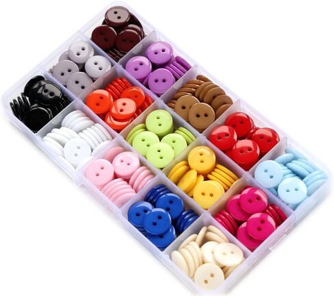 345pcs 5/8 Inch(15mm) Multi Colors Buttons 2 Holes Resin Button Assorted 15 Colors for Sewing and DIY Crafts with Plastic Box (Each Color 23 pcs) in Saudi Arabia