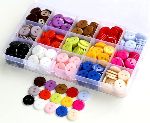 345pcs 5/8 Inch(15mm) Multi Colors Buttons 2 Holes Resin Button Assorted 15 Colors for Sewing and DIY Crafts with Plastic Box (Each Color 23 pcs) in Saudi Arabia