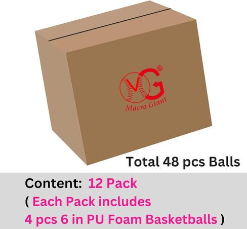 Macro Giant (48 pcs) 6 Inch (Dia.) PU Foam Basketball, Pack of 4 pcs Balls, 12 Pack, Basic Colors, Wholesale, Bouncing, Beginner, Training Practice, Playground, Preschool, Kindergarten in Saudi Arabia