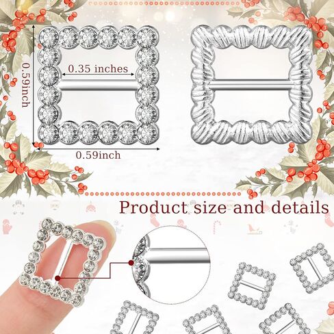 150 Pcs Christmas Rhinestone Ribbon Buckle Slider 15 mm Square Silver Buckle Santa Invitation Buckles Mini Chair Buckle Sash Pin for Christmas Embellishments Bow DIY Wedding Party Craft Gift Wrap in Saudi Arabia