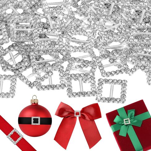 150 Pcs Christmas Rhinestone Ribbon Buckle Slider 15 mm Square Silver Buckle Santa Invitation Buckles Mini Chair Buckle Sash Pin for Christmas Embellishments Bow DIY Wedding Party Craft Gift Wrap in Saudi Arabia