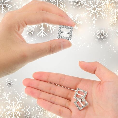150 Pcs Christmas Rhinestone Ribbon Buckle Slider 15 mm Square Silver Buckle Santa Invitation Buckles Mini Chair Buckle Sash Pin for Christmas Embellishments Bow DIY Wedding Party Craft Gift Wrap in Saudi Arabia