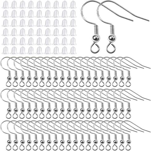 TOAOB 200pcs 925 Silver Plated Earring Hooks Ear Wires Fish Hooks Earring Making Kit with 18mm Antique Bronze Hypoallergenic Earring Hooks and 200pcs Earring Backs for DIY Jewelry Making in Saudi Arabia