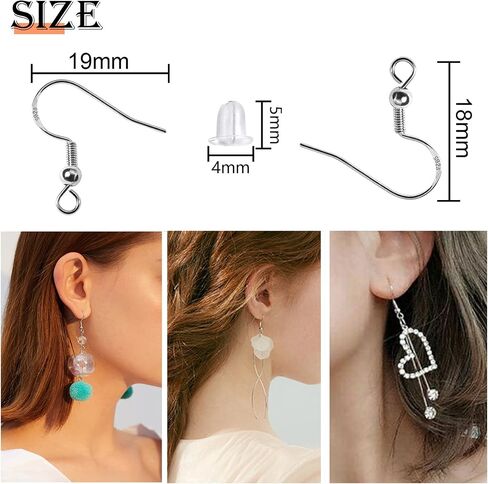 TOAOB 200pcs 925 Silver Plated Earring Hooks Ear Wires Fish Hooks Earring Making Kit with 18mm Antique Bronze Hypoallergenic Earring Hooks and 200pcs Earring Backs for DIY Jewelry Making in Saudi Arabia