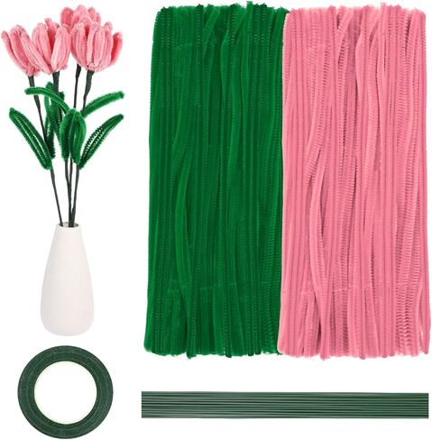 TOYMIS 200pcs Pipe Cleaners Craft Supplies, Chenille Stems Flower Craft Kit Beautiful Cleaners Craft Flower Making DIY Tulip Bouquet Making for Art Classroom Mother's Day(orange) in Saudi Arabia