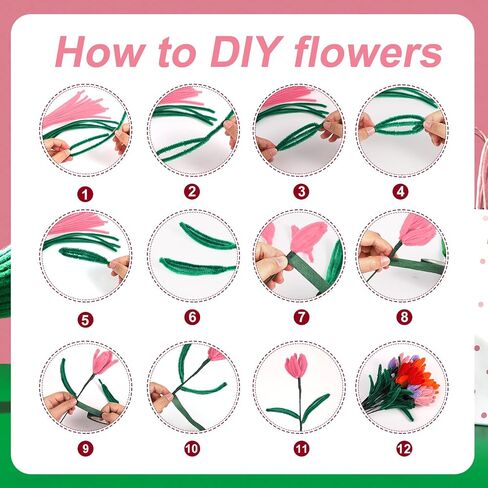 TOYMIS 200pcs Pipe Cleaners Craft Supplies, Chenille Stems Flower Craft Kit Beautiful Cleaners Craft Flower Making DIY Tulip Bouquet Making for Art Classroom Mother's Day(orange) in Saudi Arabia