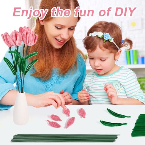 TOYMIS 200pcs Pipe Cleaners Craft Supplies, Chenille Stems Flower Craft Kit Beautiful Cleaners Craft Flower Making DIY Tulip Bouquet Making for Art Classroom Mother's Day(orange) in Saudi Arabia