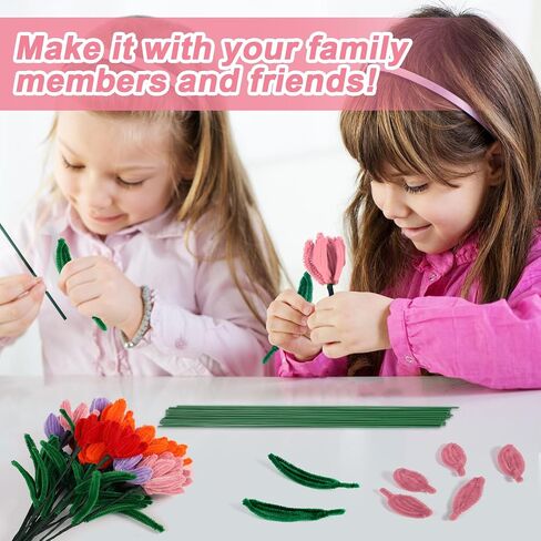 TOYMIS 200pcs Pipe Cleaners Craft Supplies, Chenille Stems Flower Craft Kit Beautiful Cleaners Craft Flower Making DIY Tulip Bouquet Making for Art Classroom Mother's Day(orange) in Saudi Arabia