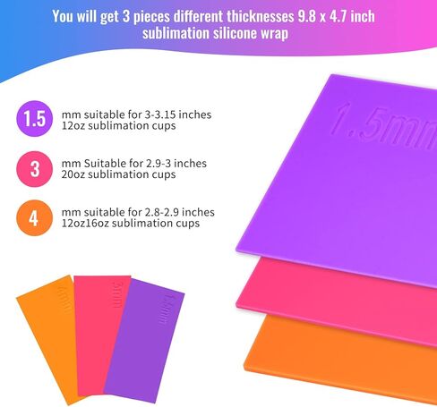 كي يو تي لفافة اكواب التسامي لضغط اكواب كريكوت، 3 اسمك من السيليكون، ملحقات مناسبة وكوب ضغط فارغ، اكواب رفيعة (9.8 × 4.7 انش) in Kuwait