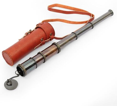 AL QAYIM Vintage Brass Telescope for Marine Watching and Trekking - Spyglass Royal Navy Replica with Leather Case in Kuwait