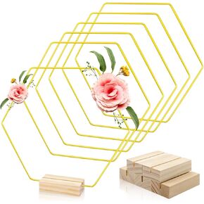 اف اس دبليو سي سي كيه 5 قطع من حلقات معدنية سداسية الشكل مقاس 8 انش للطاولة، حلقة اكليل معدنية مع 5 قطع من حوامل البطاقات الخشبية، اكليل زهور للحرف اليدوية وحفلات الزفاف وتزيين الطاولة المنزلية in Kuwait