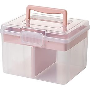 Clear Plastic Arts & Craft Supplies Organizer Box Large with a Removable Tray & A Partition & Handle, Office Home School Desktop Stationery Storage Box, Medicine Box (Clear & Ocean Blue)