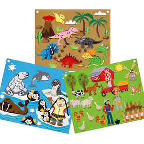 مجموعات قصص للأطفال مصنوعة من نسيج اللباد اللباد للأطفال الصغار في مرحلة ما قبل المدرسة، والديناصورات، وحيوانات المحيط، وحيوانات المزرعة وحيوانات الحرف اليدوية، هدايا للأطفال على الحائط من 3 قطع in Kuwait