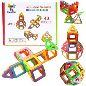 BrightyBright Magnetic Blocks Building Toys - Intelligent 3D STEM Educational Game for Kids Toddlers Boys Girls Construction Magnet Tiles Set 40 Pc - Best Gifts for Kids in Saudi Arabia