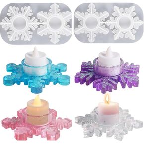 2 Sets Snowflake Candle Holder Resin Molds,Tealight Candle Holders Silicone Moulds for Resin, Candlestick Epoxy Casting Mold for DIY Christmas Tealight Holder Home Decor
