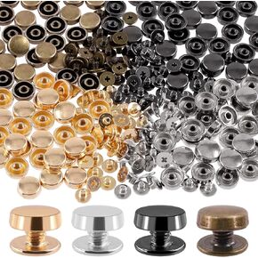 32 Sets Gold Flat Head Stud, Alloy Purse Feet Rivets Screw Back Rivets Stud Nail Head Stud Purse Handbag Feet Flat Buckle Button Cap Rivets for DIY Leather Craft