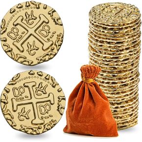 Metal Pirate Coins, Prefdo 100PCS Bronze Treasure Coin Set Spanish Doubloon Replicas Fantasy Metal Coins Pirate Gold Coins Tokens for Board Games Pirate Party Cosplay, 1.18in