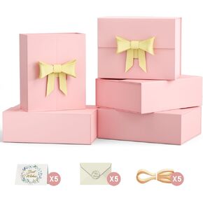 5 Large Gift Box, 13x9x4 inch Black Gift Box with Magnetic Lid for Presents Contains Card, Ribbon, Collapsible Gift Box for Groomsmen Proposal, Wedding, Birthdays, Father Day, Christmas