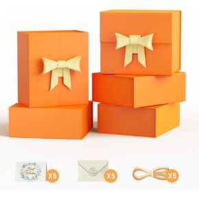 5 Large Gift Box, 13x9x4 inch Black Gift Box with Magnetic Lid for Presents Contains Card, Ribbon, Collapsible Gift Box for Groomsmen Proposal, Wedding, Birthdays, Father Day, Christmas
