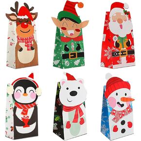 Haobell Christmas Treat Bags, 24 Pcs Christmas Paper Bags, 24 Pcs Christmas Stickers, Christmas Goodie Bag Party Supplies for Classrooms, Kraft Holiday Goody, Party Favors