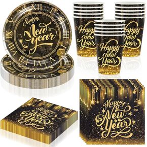 لوازم حفلات ليلة رأس السنة الجديدة 2023، ادوات مائدة للاستعمال مرة واحدة تتضمن اكواب واطباق ومناديل لتزيين حفلات ليلة رأس السنة الجديدة in Kuwait