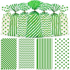 Whaline 160Pcs Cellophane Treat Bags Black Stripe Wave Dot Candy Cellophane Bag Plastic Goody Bags with Twist Ties for Halloween Christmas New Year Birthday Party Favor Supplies Cookie Snack Packing