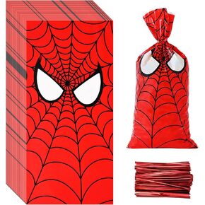100 قطعة من أكياس الحلوى المطبوعة على شبكة العنكبوت من Lecferrarc، أكياس حلوى السيلوفان العنكبوتية، أكياس تخزين بلاستيكية جيدة، حقائب هدايا لحفلات البطل العنكبوت مع أربطة ملتوية للأطفال، لوازم حفلات أعياد الميلاد in Kuwait