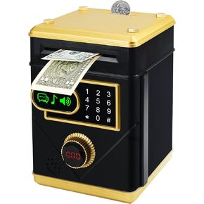 Kendyy Touchscreen Electronic Piggy Bank Mini ATM Safe, Coin Banks with Password & 10 Songs, Auto Money Scroll, Counting The Number, Adults Digital Real Money Box, Best Gift for Boys Girls (Black)