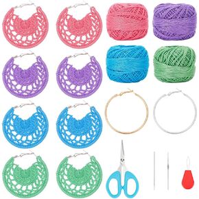 FREEBLOSS 6 Pairs Hoop Crochet Earrings Kit Colorful Crochet Thread Earring for Woman DIY Bohemian Earring Making Kit for Beginner Handmade Jewelry Gift
