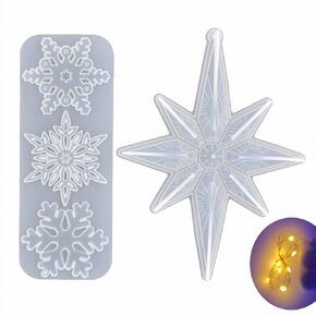 Snowflake & Christmas Tree Star Epoxy Mold DIY Resin Casting Silicone Star Winter Mold Kit, 23 x 17 x 2cm, 8cm, 8.5cm, 8cm, with 1 String Yellow LED Light in Saudi Arabia