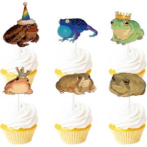 18pcs Glitter Frog Dessert Cupcake Topper Baby Show Theme Decor Supplies Girls Boys Happy Birthday Party Decorations