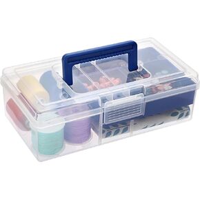 BTSKY Clear Plastic Storage Box with Removable Tray Multipurpose Stationery Storage Box with Handle Handy Sewing Box Art Craft Supply Organizer Home Utility Box (Light Black)