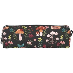 Ykklima Leather Pencil Case - Mushroom Snails Butterfly Flower Pattern, Stationery Bag Pen Organizer Makeup Cosmetic Holder Pouch for School Work Office College in Kuwait